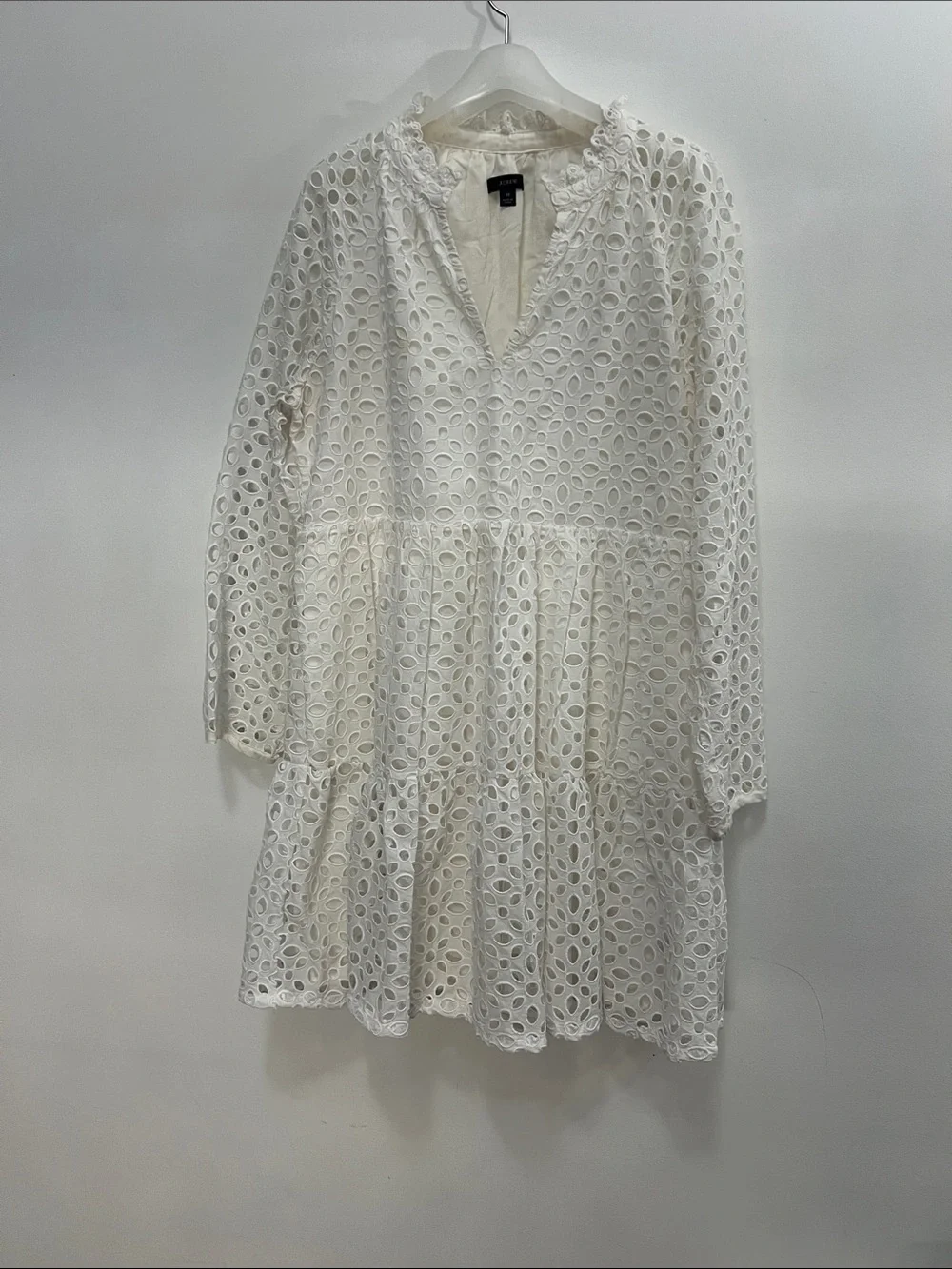 J. Crew Cream Eyelet Tiered long Sleeve Dress
